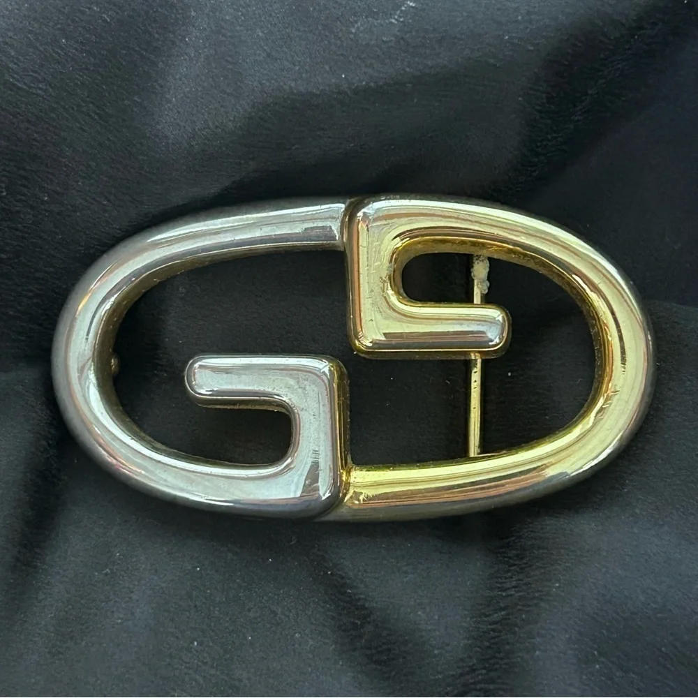 Vintage Gucci Double G GG Two-Tone Belt Buckle Made in Italy